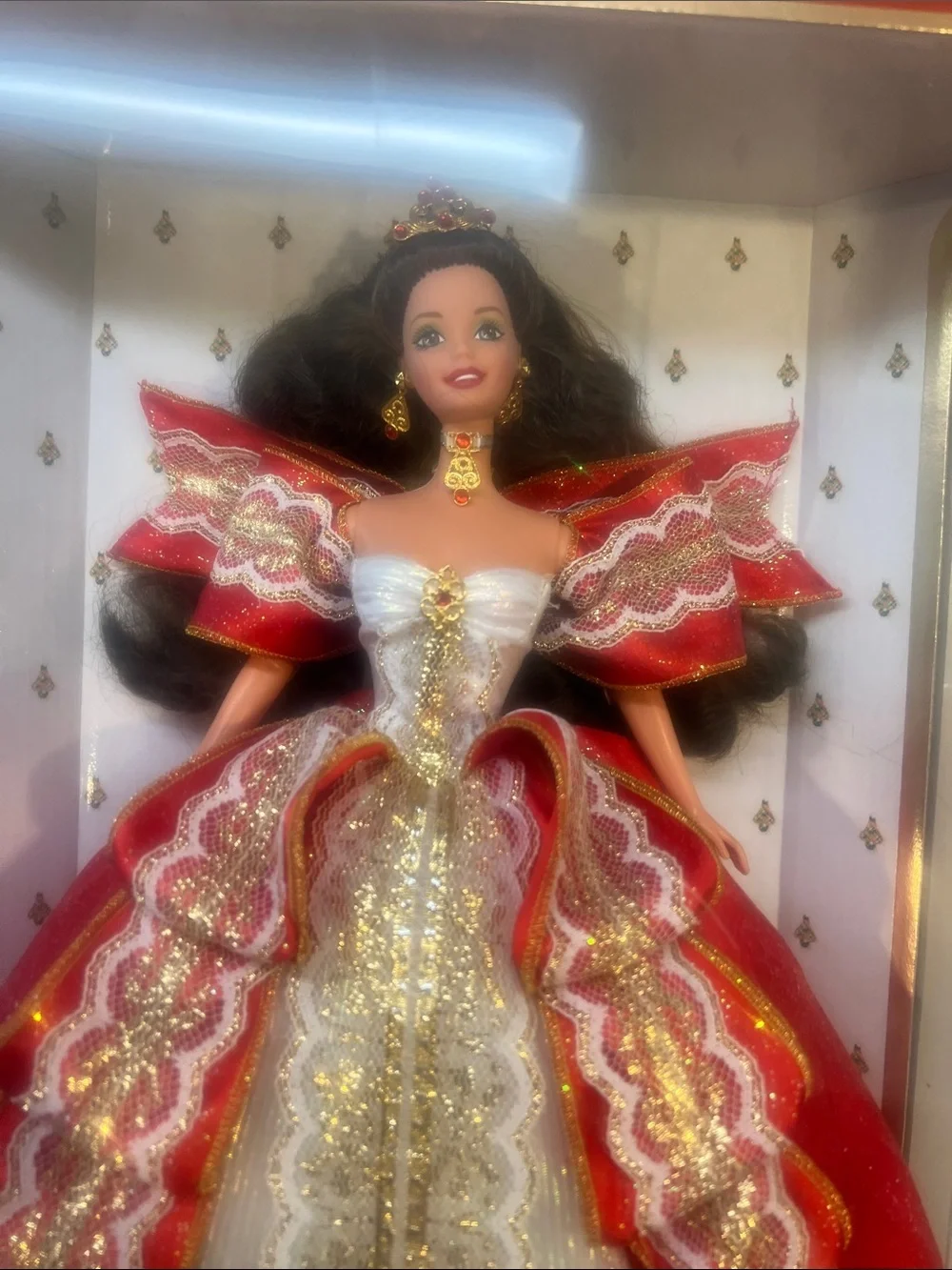 Barbie 1997 Happy Holidays Red Gold Holiday Gown Never Opened